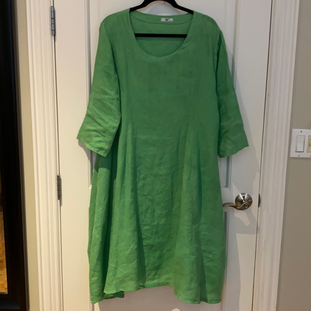 Green linen dress